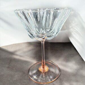 Pink Champagne Tall Sherbet Depression Panel Glass Single Cup Clear Top Pink VTG
